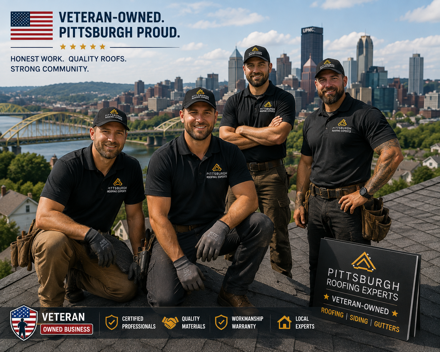 Veteran-owned Pittsburgh roofing team on a completed residential roof